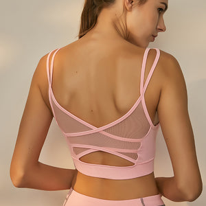Breathable mesh patchwork cross back sports bras