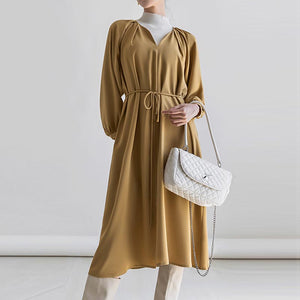 Brief solid v-neck long sleeve skater dresses