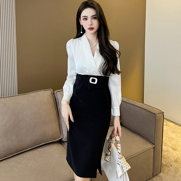 Elegant patch v-neck bodycon dresses