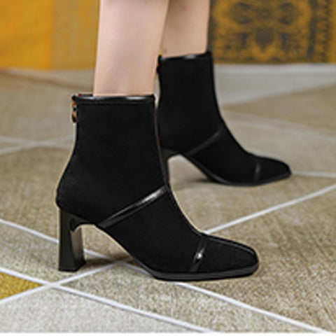 Vintage square toe chunky heel ankle boots