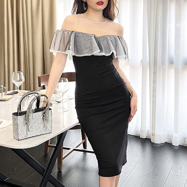 Women off shoulder short sleeve bodycon dresses