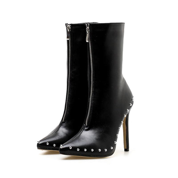 Pointed toe solid color rivet boots