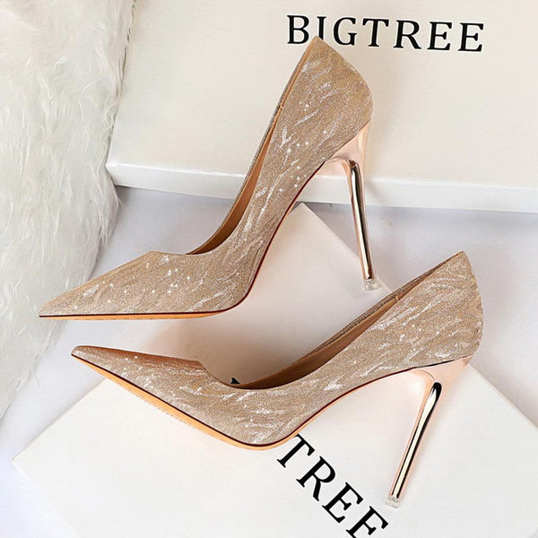 Pointed toe sparkly heels