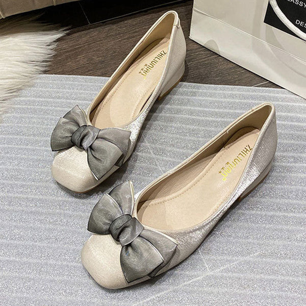 Low-fronted square toe bowknot flats