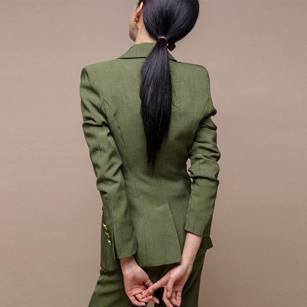 Chic solid lapel double breasted blazers and stright pants suits