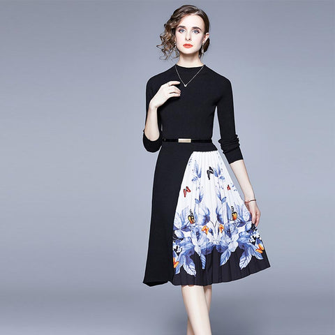 Women's long sleeve print midi dresses