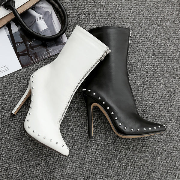 Pointed toe solid color rivet boots