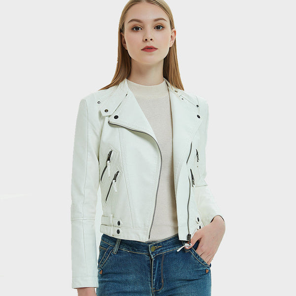 Cropped faux leather moto jackets