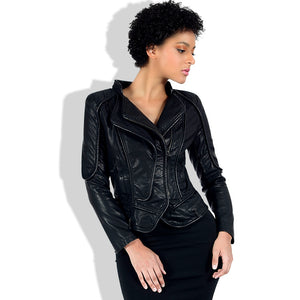 Turn-down collar slim faux leather jackets