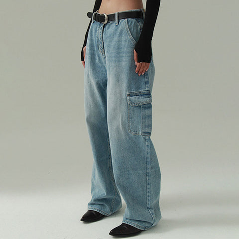 High waist wide leg casual jeans