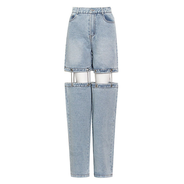 High waisted solid detachable wide leg jeans