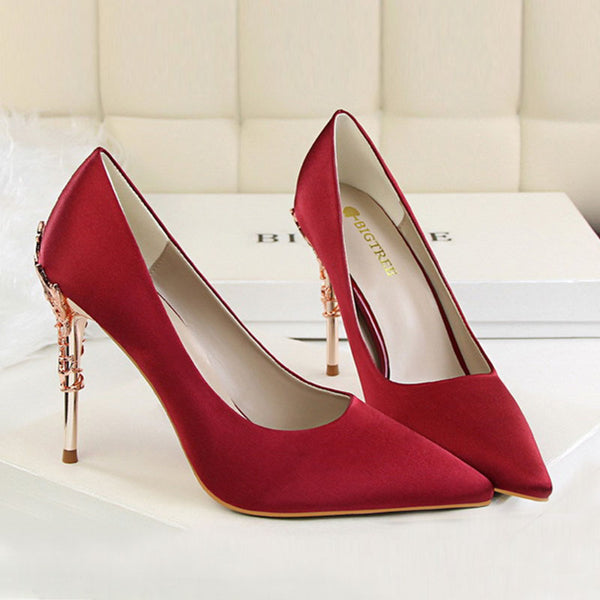 Metallic suede high heels