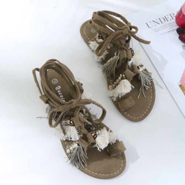 Pearl tassel roman beach sandals