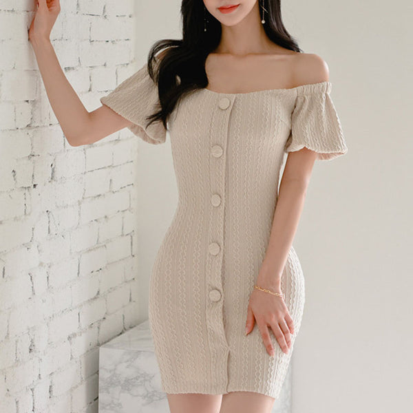 Single-breasted short sleeve solid dresses
