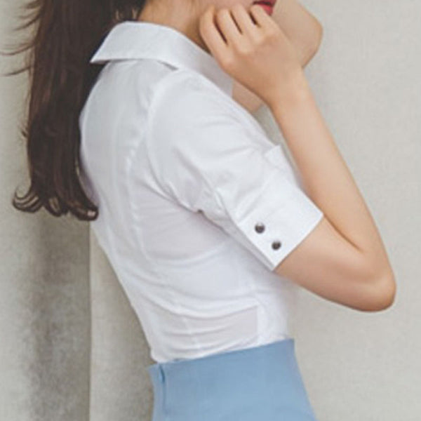 White v-neck short sleeve slim blouses