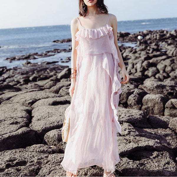 Boho chiffon layered strap maxi dresses