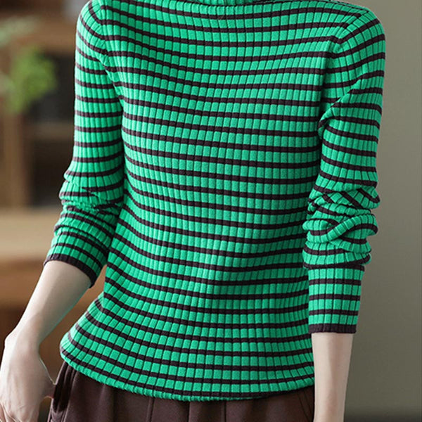 Stripe turtle neck long sleeve sweaters