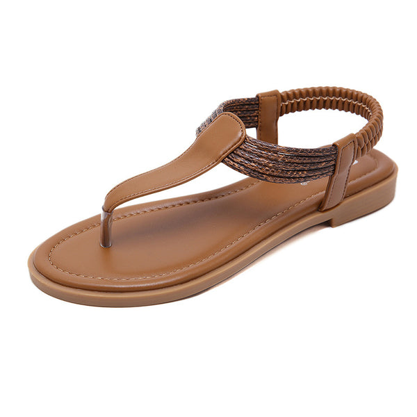 Bohemian solid color beach flat sandals