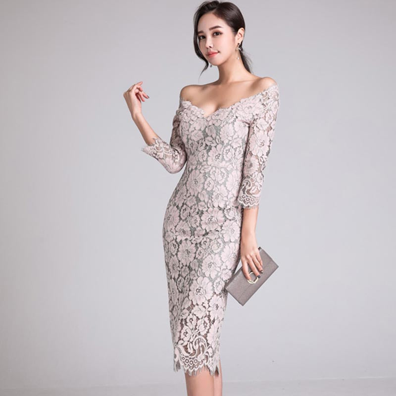 Home › Off-the-shoulder lace sheath dresses