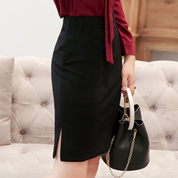 Solid split midi pencil skirts