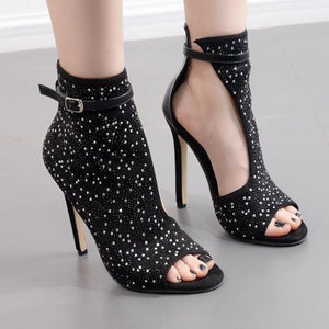 Diamante embellishment open toe heels