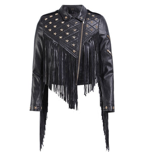 Rivet tassel punk faux leather jackets