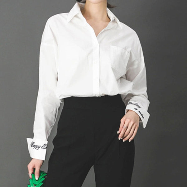 White long sleeve single-breasted blouses