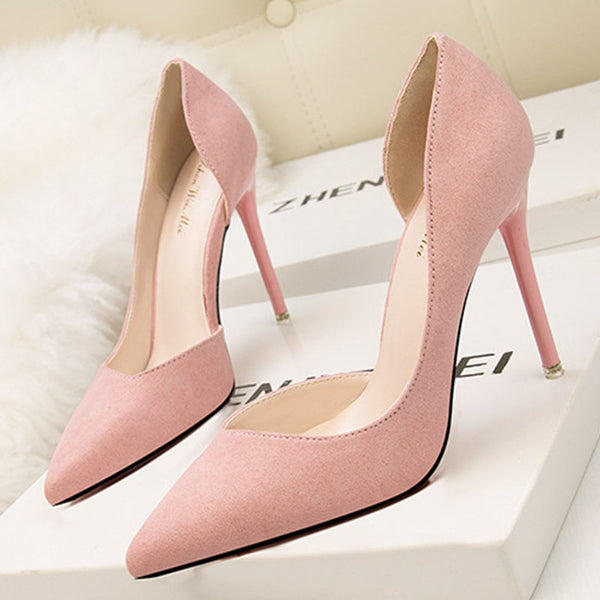 Solid suede side cut out heels