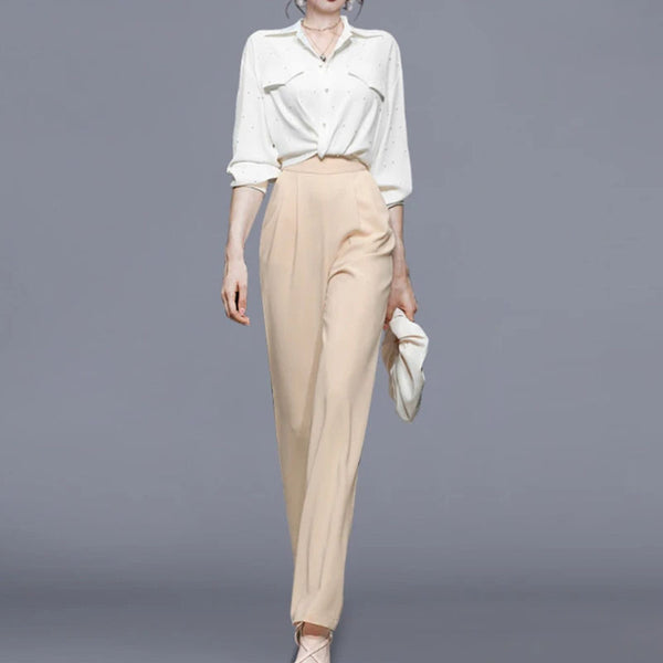 Fashion long sleeve high waisted straight pant suits