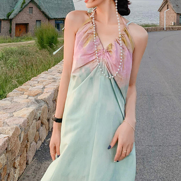 Beach gradient v-neck split maxi dresses
