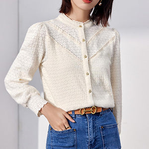Elegant lace mock neck long sleeve blouses