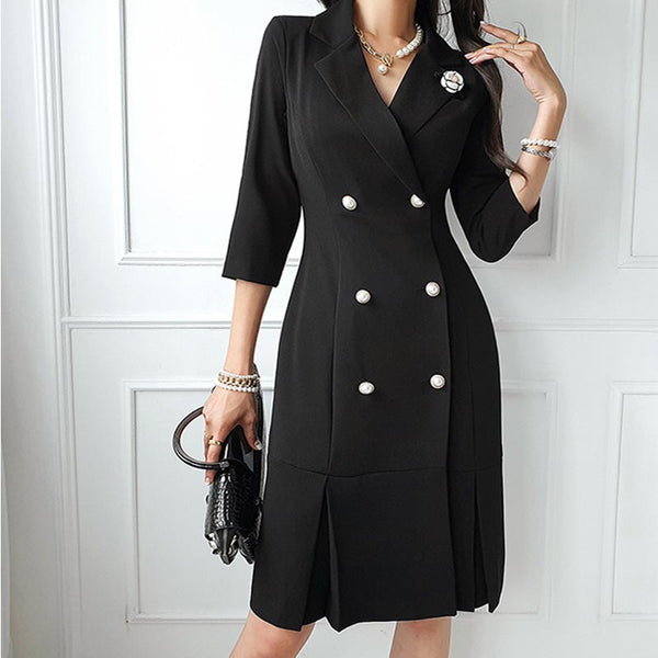 Women suit collar double breasted office dresses