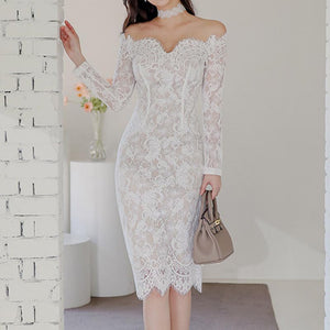 Off-the-shoulder strapless lace bodycon dresses