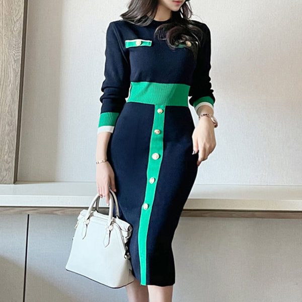 Patchwork sweater bodycon dresses