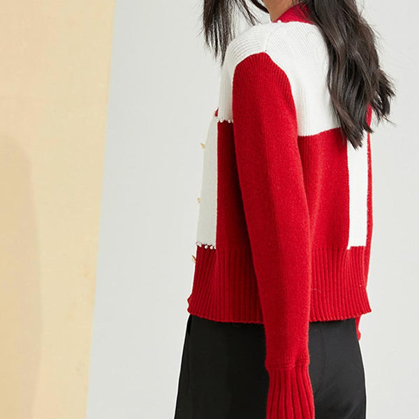 Chic color block v-neck single breated cardigans