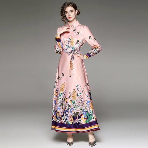 Women long sleeve floral print maxi dresses