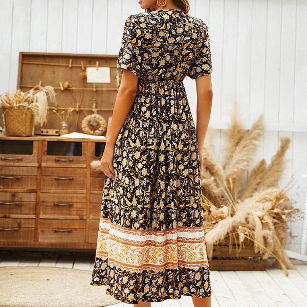 Vintage short sleeve plead maxi dresses