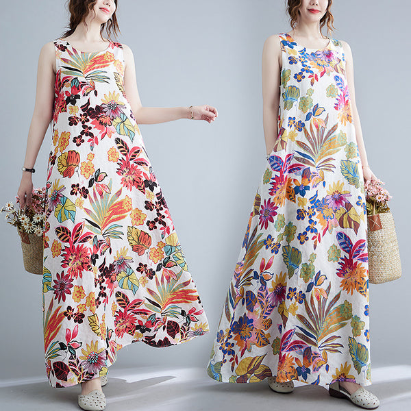 Floral print casual linen Dresses