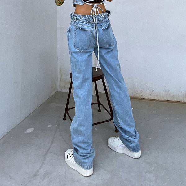 Casual belted waist jean pants