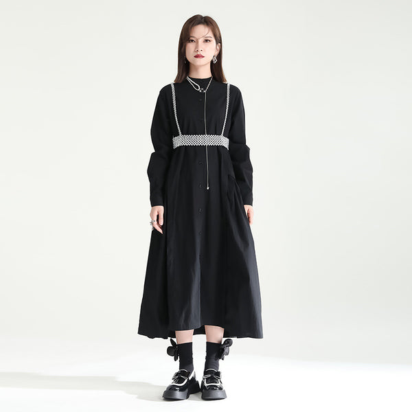 Casual solid loose mock neck long sleeve shirt dresses