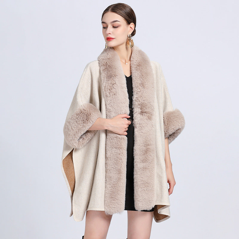 Fur collar patch shawl cloak coats