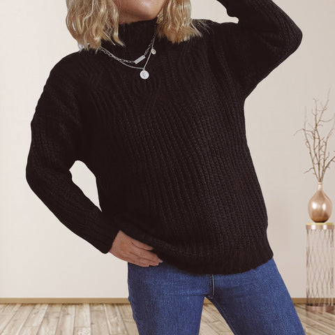 Solid mock neck long sleeve pullover sweaters