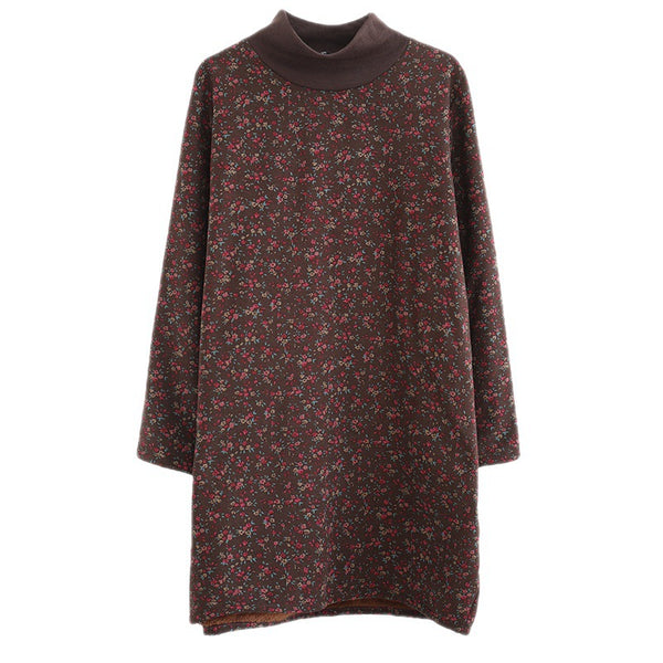 Casual floral print high neck long sleeve dresses