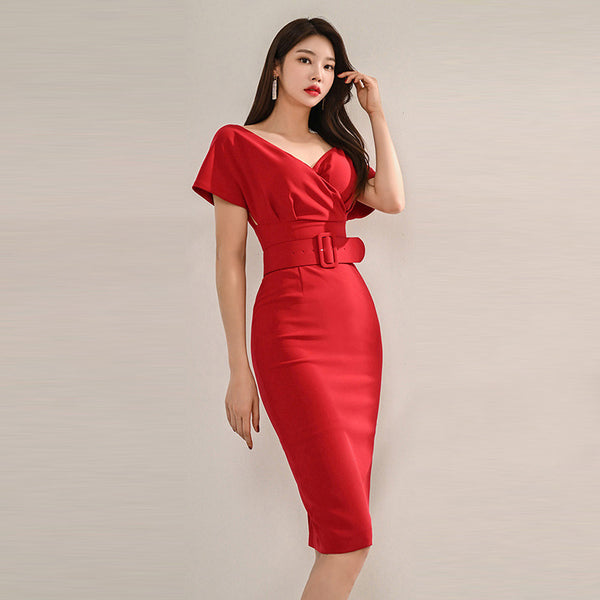 Fashion v-neck short sleeve business dress