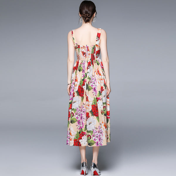 Summer boho sleeveless floral print long maxi dress