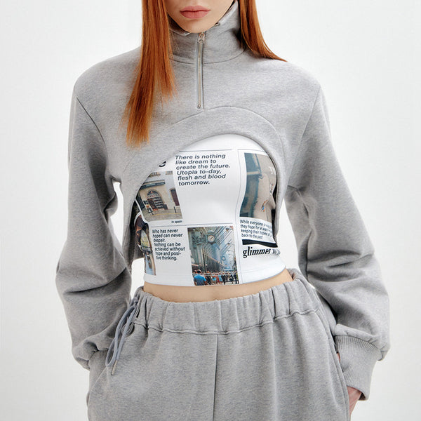 Sweatshirts with print tube top & sweatpants