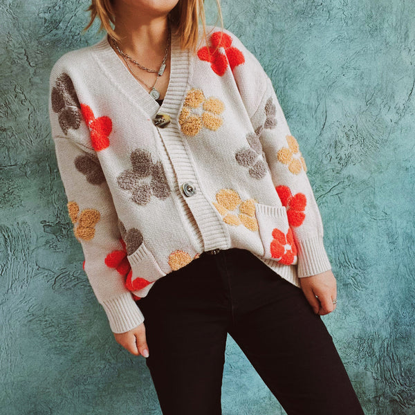 Casual flower single breasted cardigans