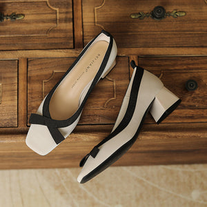 Stylish bowknot low-fronted chunky heel shoes
