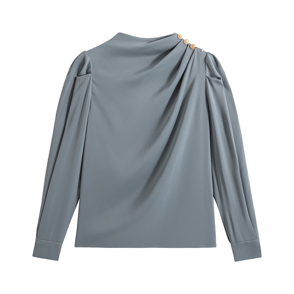 Cowl neck pullover loose ruched blouse
