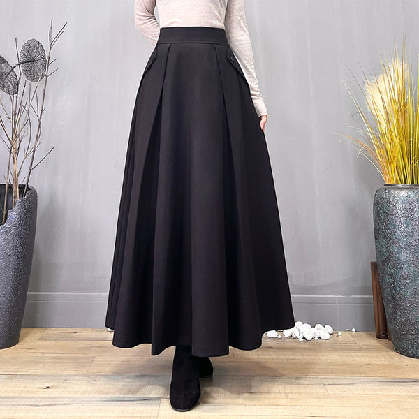 Solid woolen  high waist a-line skirts